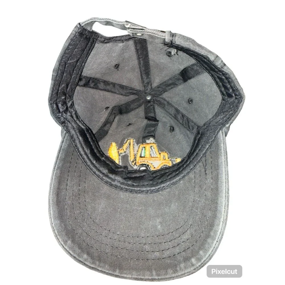 Kids Construction Excavator Hat Adjustable Gray Baseball Cap Embroidered Backhoe